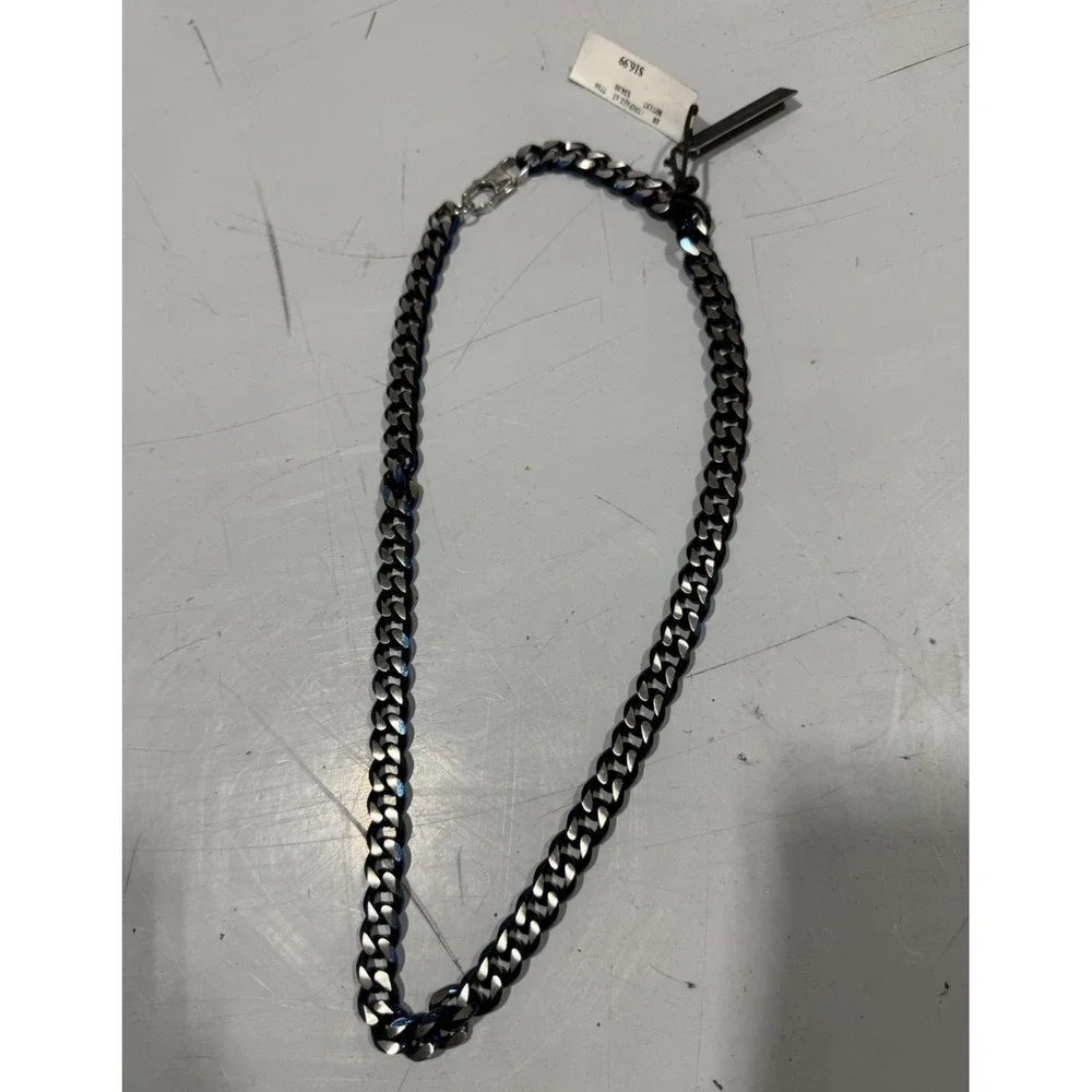 Anthony Jacobs Men's Stainless Steel Cuban Link Necklace Blue/Silver Signed